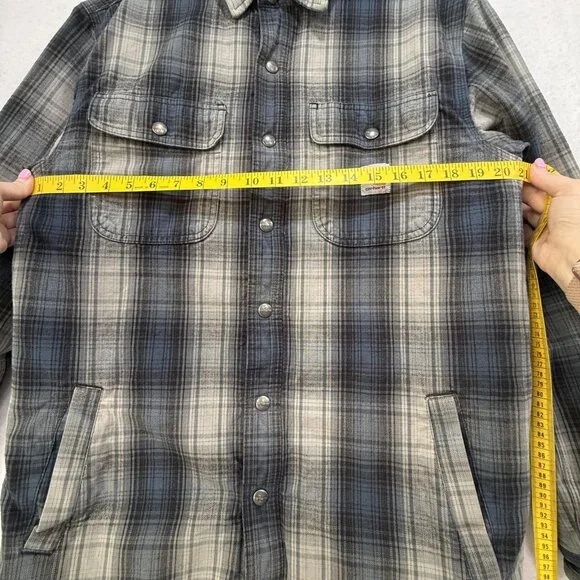 Carhartt Jacket Mens Medium Sherpa Lined Plaid Shirt Coat Workwear Fall 2019 - Picture 13 of 16